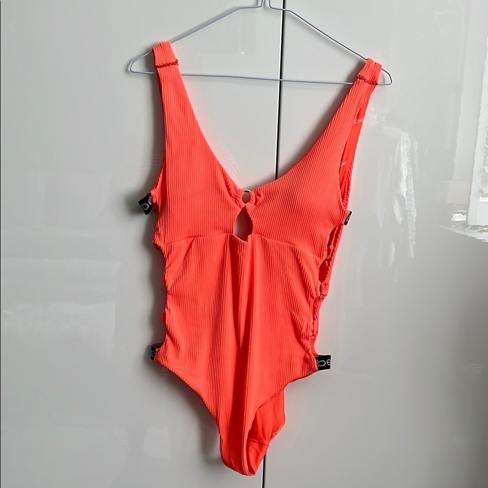 BEBE NWOT Fluorescent Orange Cut-Out One Piece Swimsuit, Size L